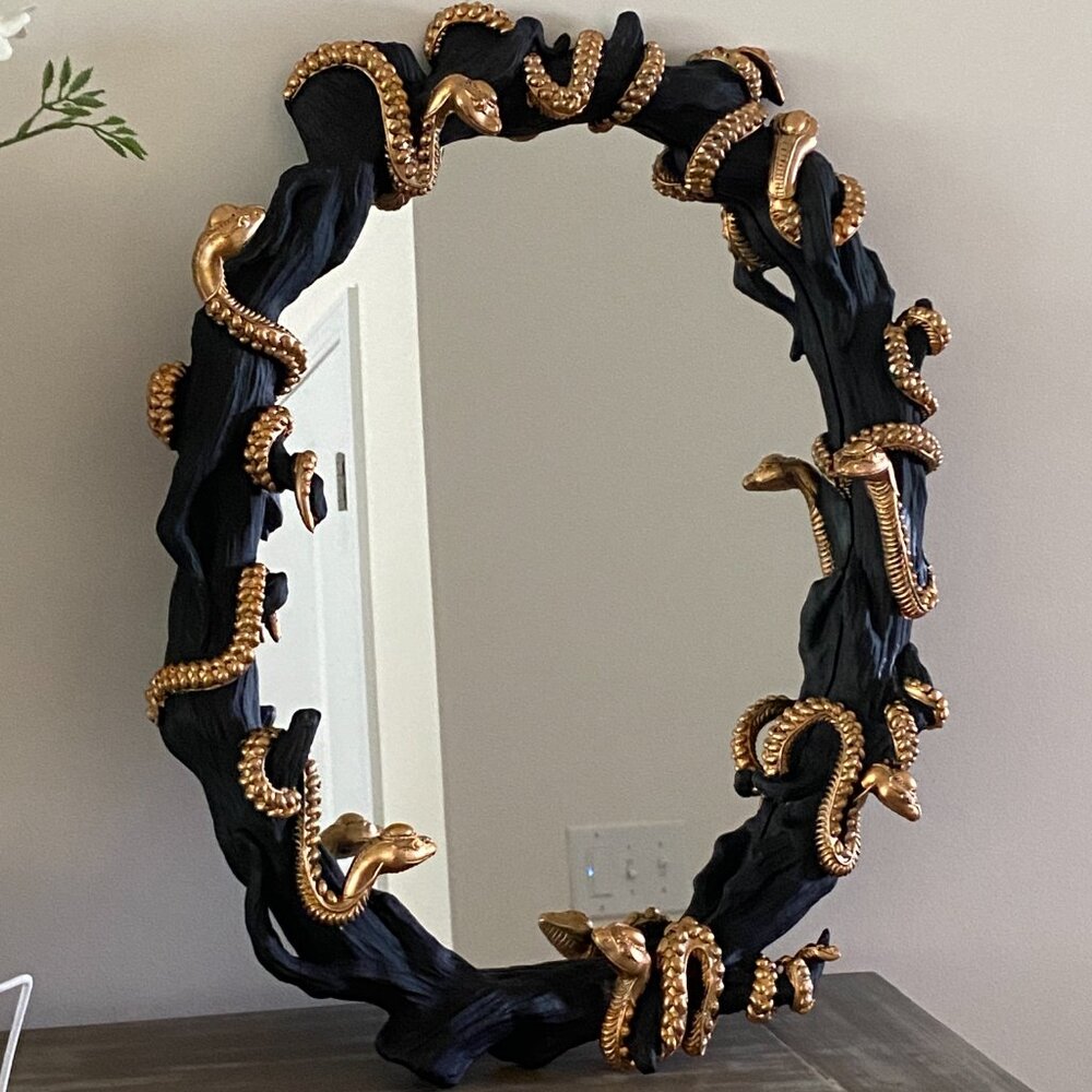 Halloween CHRISTIAN SIRIANO NEW YORK 25in Framed Mirror With Gold Snakes New